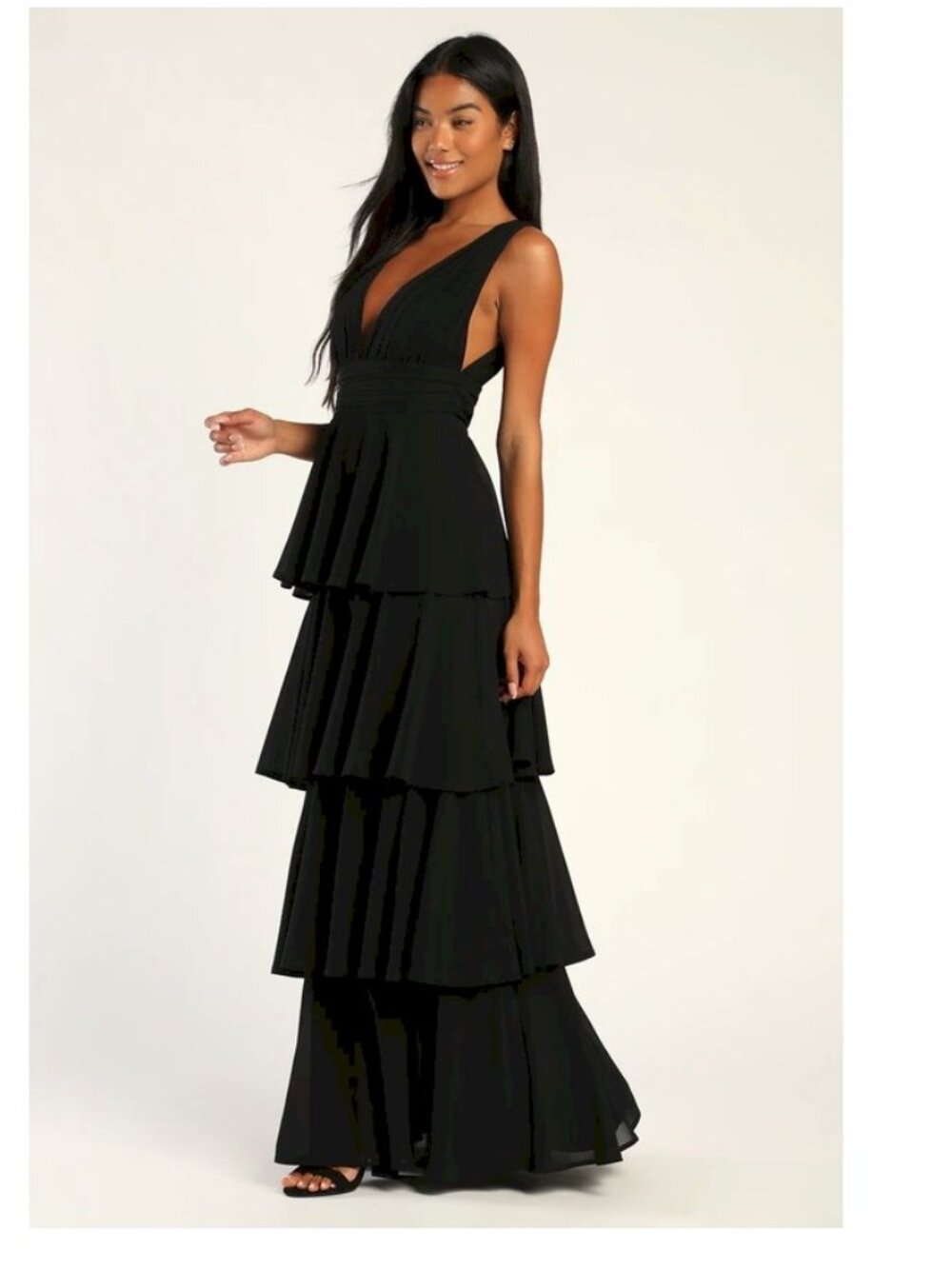 Lulus Amazing Evening Black Tiered Maxi Dress Size Large New with Tags NWT